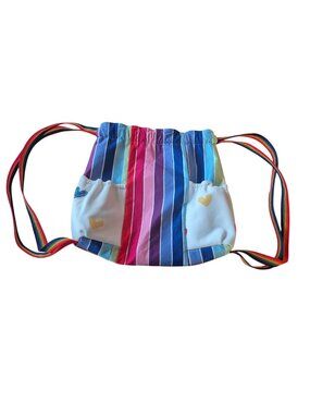 Rainbow Stripe Drawstring Bag With Heart Print Dual Pockets